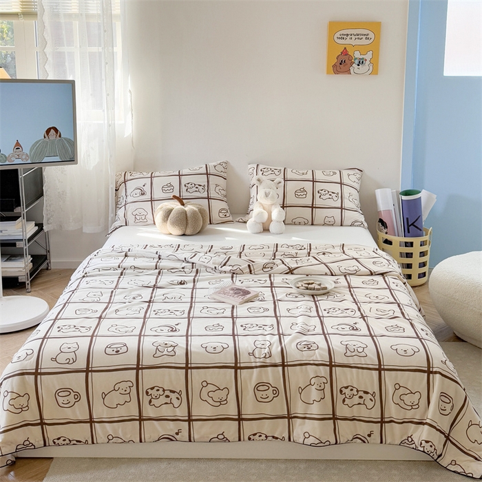 91家纺网 家纺一手货源 找家纺 暖生活 2026新款牛奶针织小清新大豆夏被 格子铺