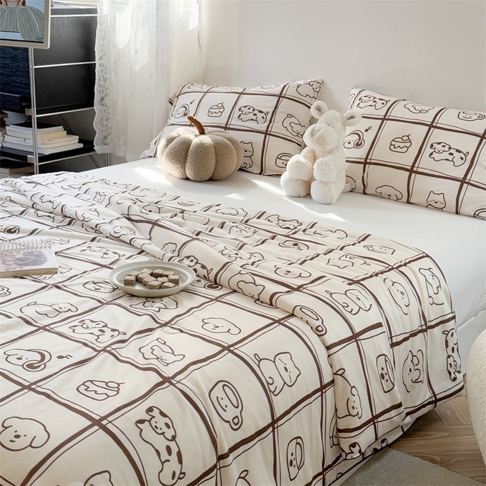 91家纺网 家纺一手货源 找家纺 暖生活 2026新款牛奶针织小清新大豆夏被 格子铺