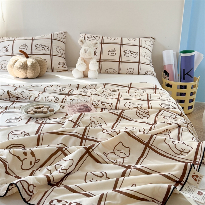 91家纺网 家纺一手货源 找家纺 暖生活 2026新款牛奶针织小清新大豆夏被 格子铺