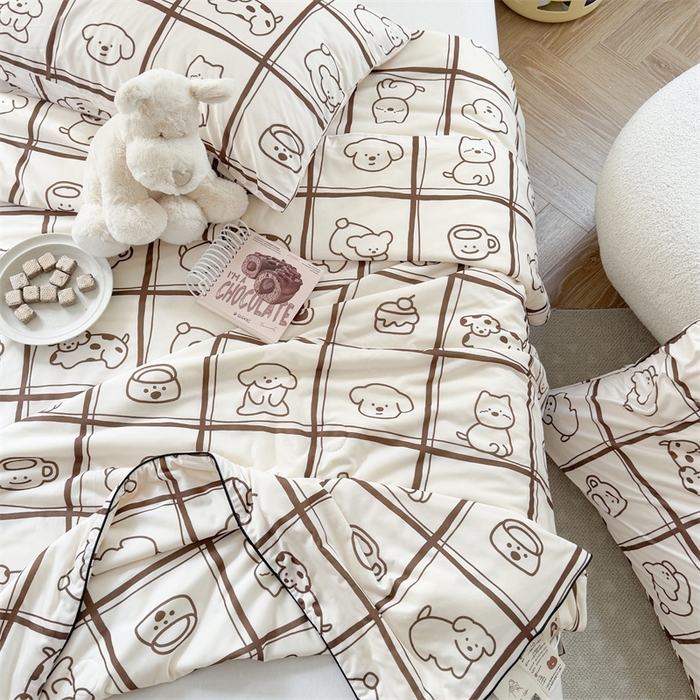 91家纺网 家纺一手货源 找家纺 暖生活 2026新款牛奶针织小清新大豆夏被 格子铺