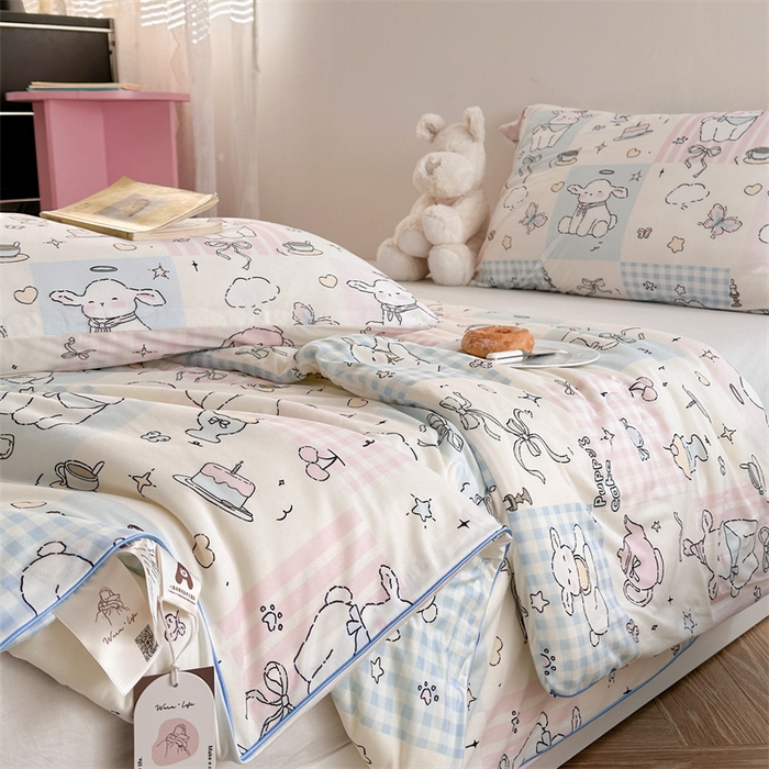 91家纺网 家纺一手货源 找家纺 暖生活 2026新款牛奶针织小清新大豆夏被 咩咩羊