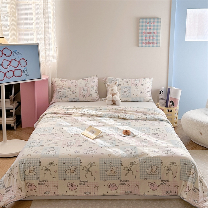 91家纺网 家纺一手货源 找家纺 暖生活 2026新款牛奶针织小清新大豆夏被 咩咩羊