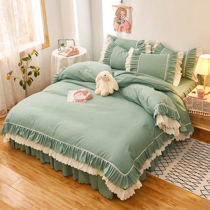 91家纺网 家纺一手货源 找家纺 （总）沐珩家纺 2026新款双边荷叶磨毛四件套-流年系列