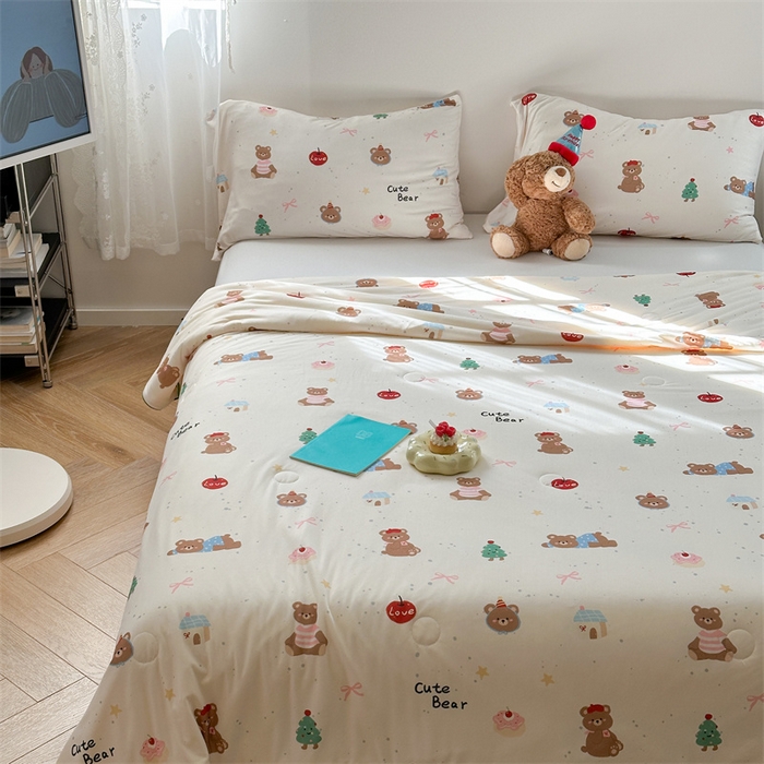 91家纺网 家纺一手货源 找家纺 暖生活 2026新款牛奶针织小清新大豆夏被 苹果小熊