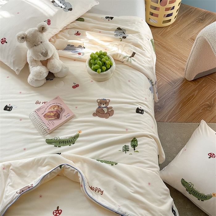 91家纺网 家纺一手货源 找家纺 暖生活 2026新款牛奶针织小清新大豆夏被 森林宝贝