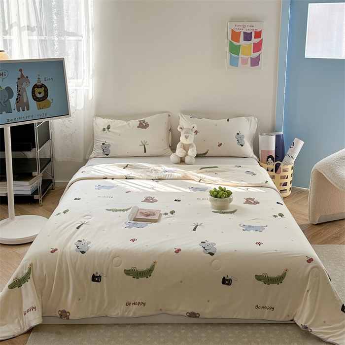 91家纺网 家纺一手货源 找家纺 暖生活 2026新款牛奶针织小清新大豆夏被 森林宝贝