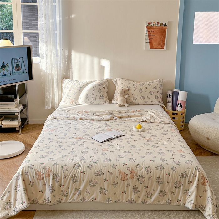 91家纺网 家纺一手货源 找家纺 暖生活 2026新款牛奶针织小清新大豆夏被 树莓兔