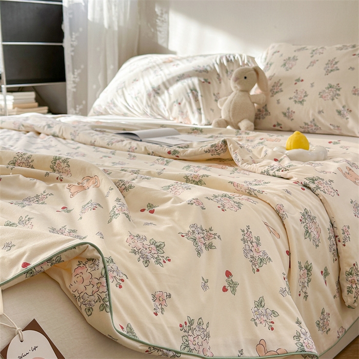 91家纺网 家纺一手货源 找家纺 暖生活 2026新款牛奶针织小清新大豆夏被 树莓兔