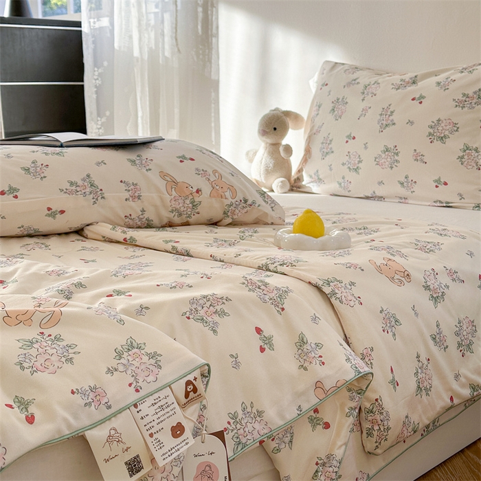 91家纺网 家纺一手货源 找家纺 暖生活 2026新款牛奶针织小清新大豆夏被 树莓兔