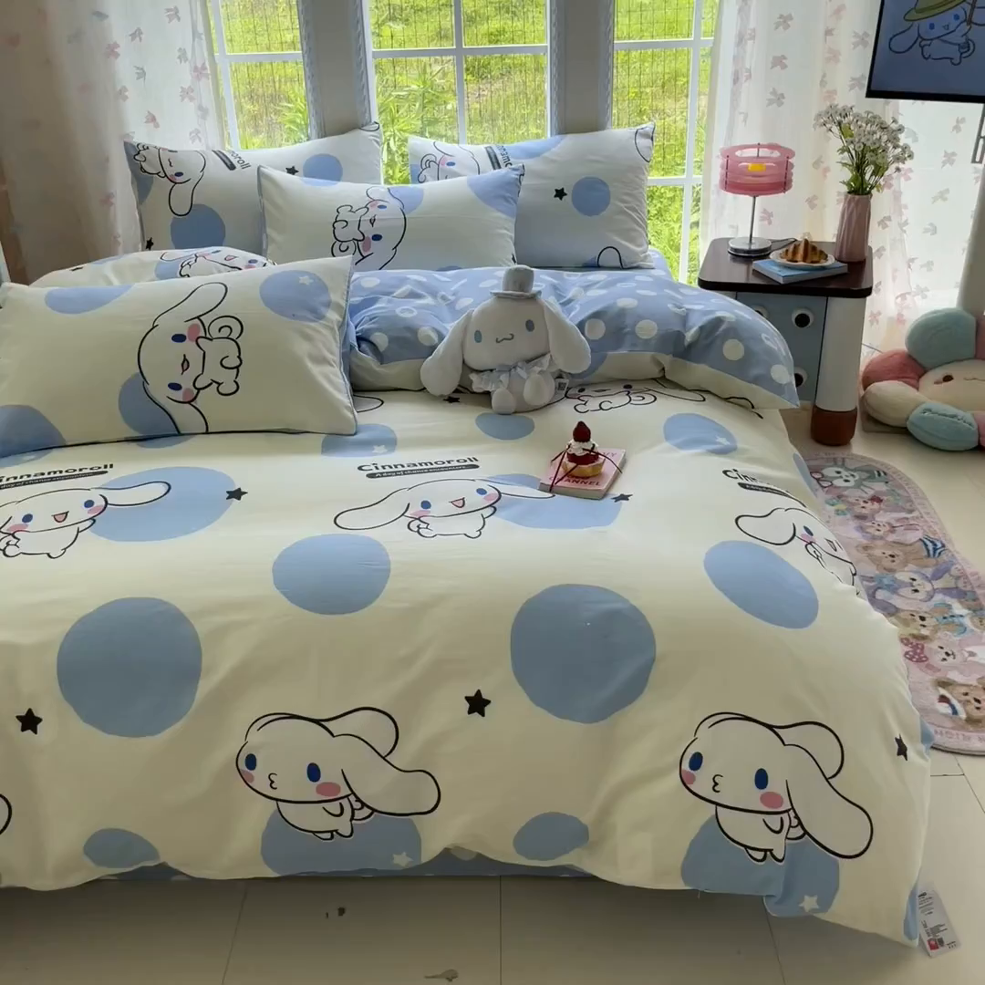 91家纺网 家纺一手货源 找家纺 （总）桃子家居 2026新款A类三丽鸥正版授权卡通数码印花混搭纯棉印花系列四件套