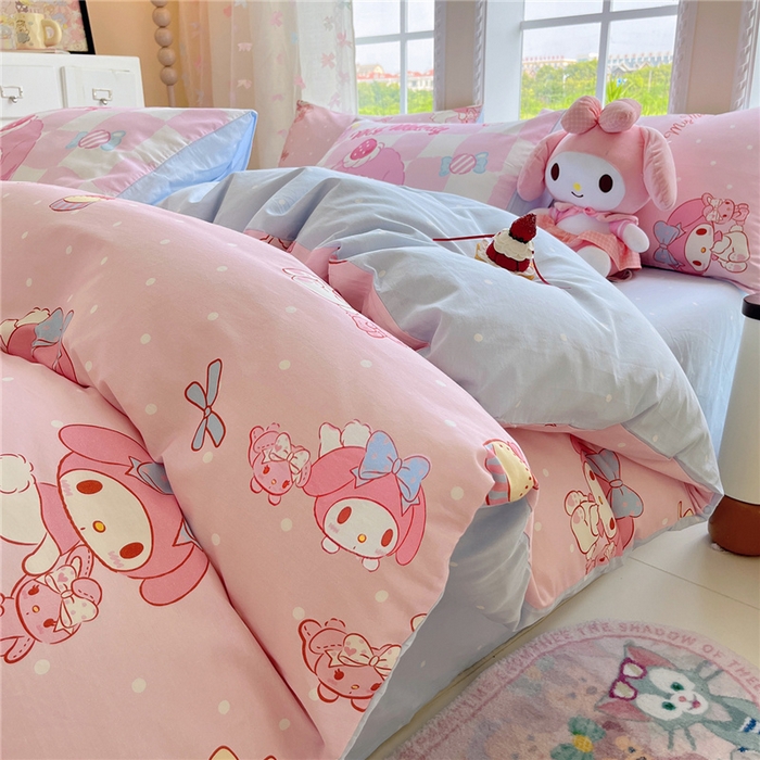 91家纺网 家纺一手货源 找家纺 桃子家居 2026新款A类三丽鸥正版授权卡通数码印花混搭纯棉印花系列四件套 棉三丽鸥-混搭魔法美乐蒂