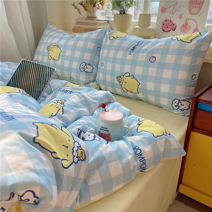 91家纺网 家纺一手货源 找家纺 桃子家居 2026新款A类三丽鸥正版授权卡通数码印花混搭纯棉印花系列四件套 棉三丽鸥-蓝格布丁狗