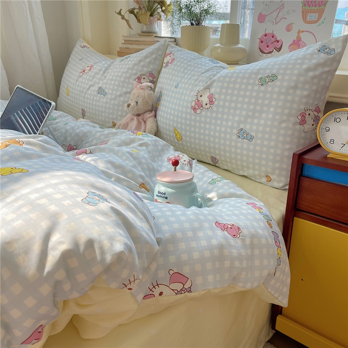 91家纺网 家纺一手货源 找家纺 桃子家居 2026新款A类三丽鸥正版授权卡通数码印花混搭纯棉印花系列四件套 棉三丽鸥-蓝梦kt