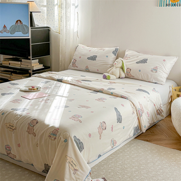 91家纺网 家纺一手货源 找家纺 暖生活 2026新款牛奶针织小清新大豆夏被 小奶猫