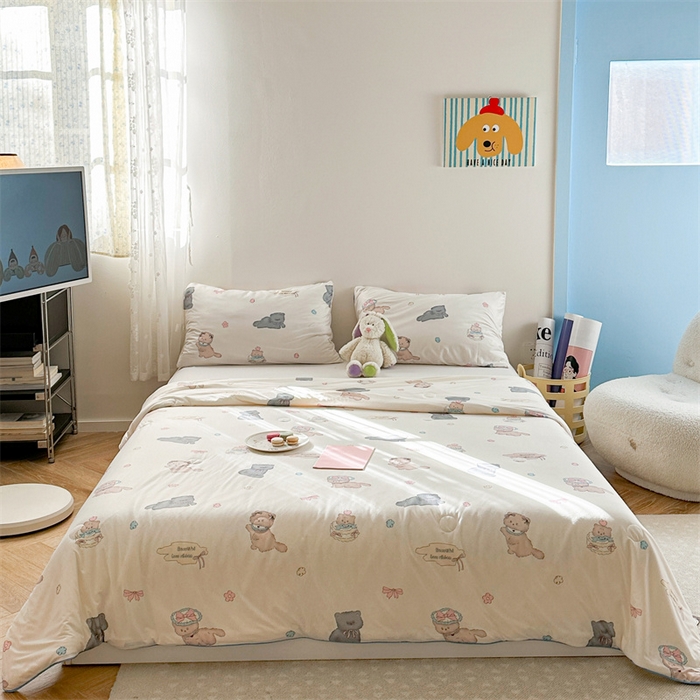 91家纺网 家纺一手货源 找家纺 暖生活 2026新款牛奶针织小清新大豆夏被 小奶猫