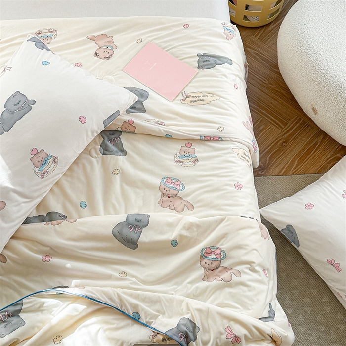 91家纺网 家纺一手货源 找家纺 暖生活 2026新款牛奶针织小清新大豆夏被 小奶猫