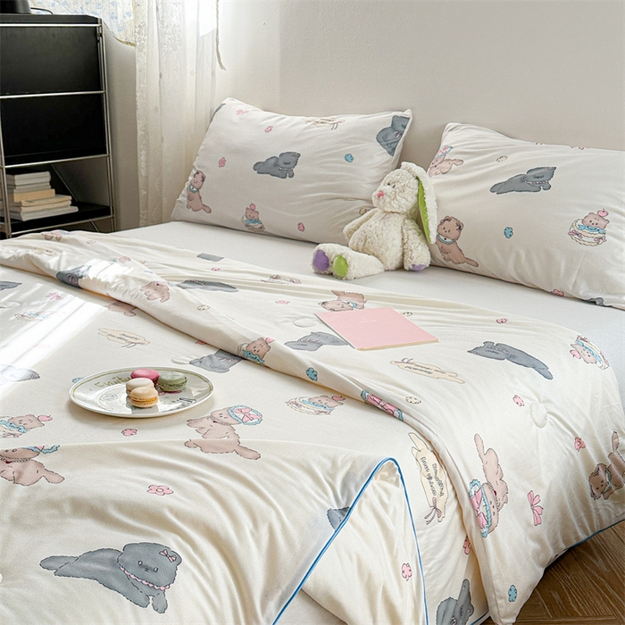 91家纺网 家纺一手货源 找家纺 暖生活 2026新款牛奶针织小清新大豆夏被 小奶猫