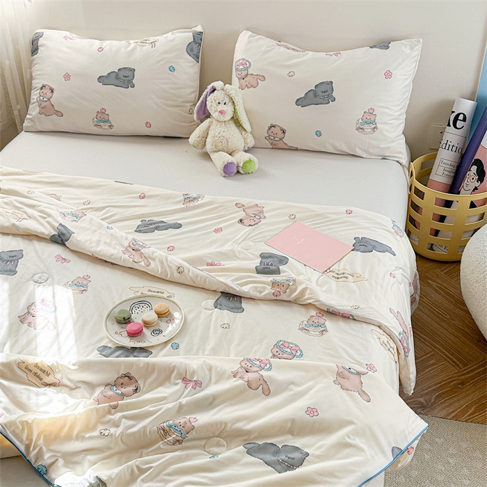 91家纺网 家纺一手货源 找家纺 暖生活 2026新款牛奶针织小清新大豆夏被 小奶猫