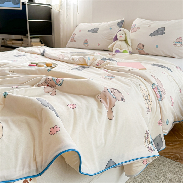 91家纺网 家纺一手货源 找家纺 暖生活 2026新款牛奶针织小清新大豆夏被 小奶猫