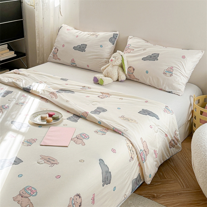 91家纺网 家纺一手货源 找家纺 暖生活 2026新款牛奶针织小清新大豆夏被 小奶猫