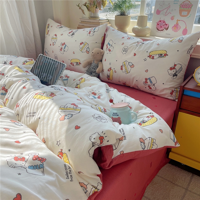 91家纺网 家纺一手货源 找家纺 桃子家居 2026新款A类三丽鸥正版授权卡通数码印花混搭纯棉印花系列四件套 棉三丽鸥-甜甜kt