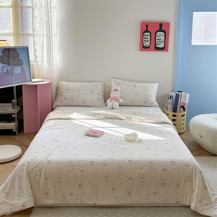 91家纺网 家纺一手货源 找家纺 暖生活 2026新款牛奶针织小清新大豆夏被 小兔兔