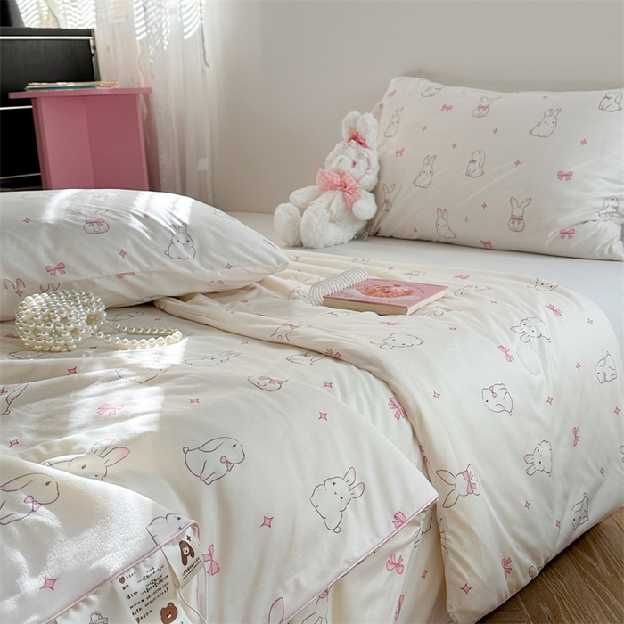 91家纺网 家纺一手货源 找家纺 暖生活 2026新款牛奶针织小清新大豆夏被 小兔兔