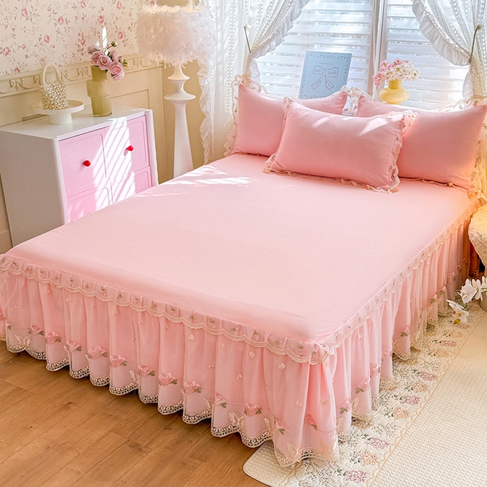 91家纺网 家纺一手货源 找家纺 （总）苏米娜 2026春夏超柔水洗棉床裙款四件套-唯爱系列