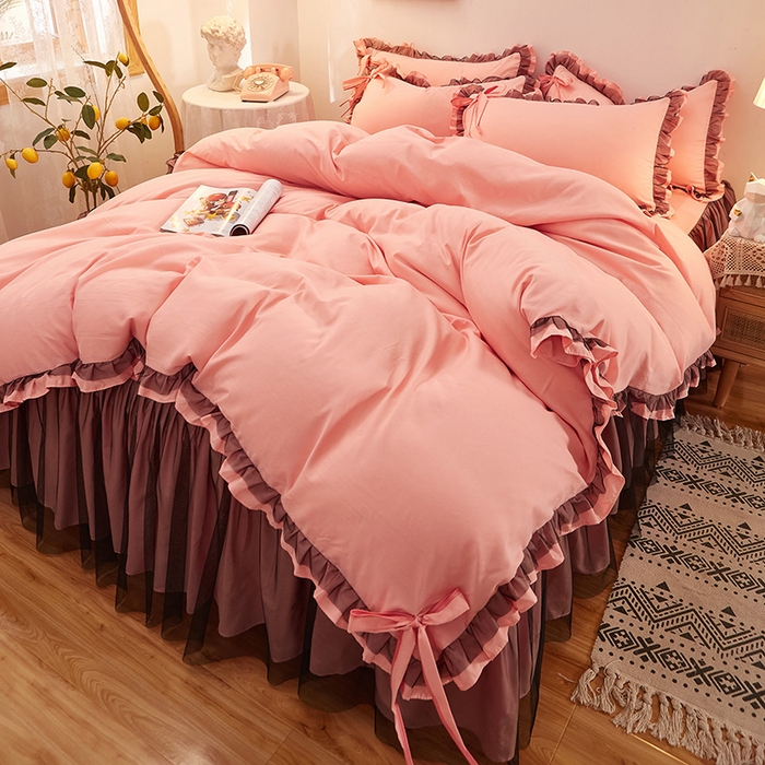 91家纺网 家纺一手货源 找家纺 （总）沐珩家纺 2026新款纯色磨毛床裙四件套-悦色系列