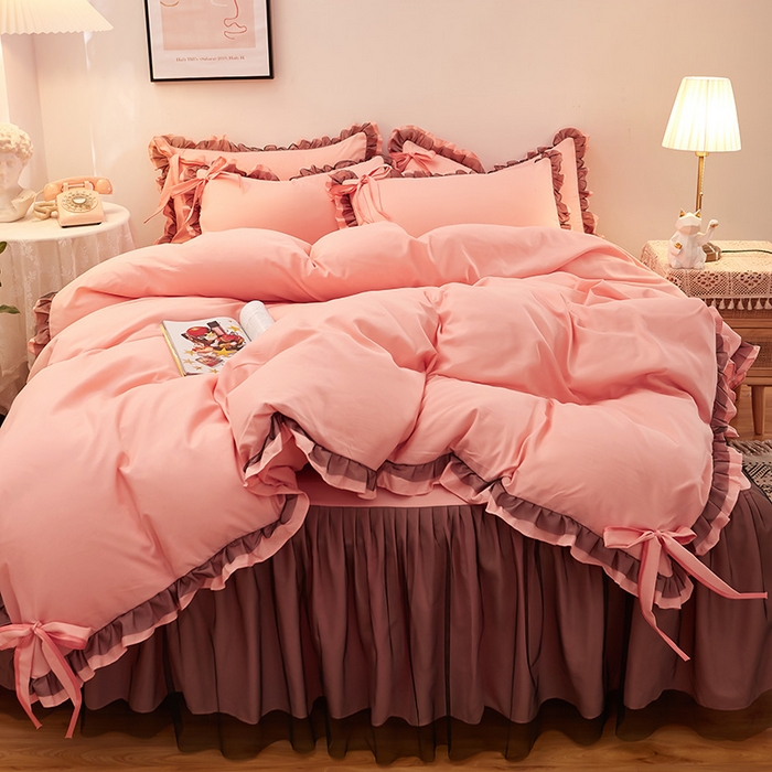 91家纺网 家纺一手货源 找家纺 （总）沐珩家纺 2026新款纯色磨毛床裙四件套-悦色系列