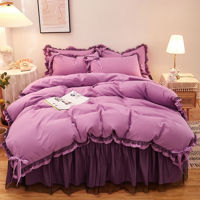 91家纺网 家纺一手货源 找家纺 （总）沐珩家纺 2026新款纯色磨毛床裙四件套-悦色系列