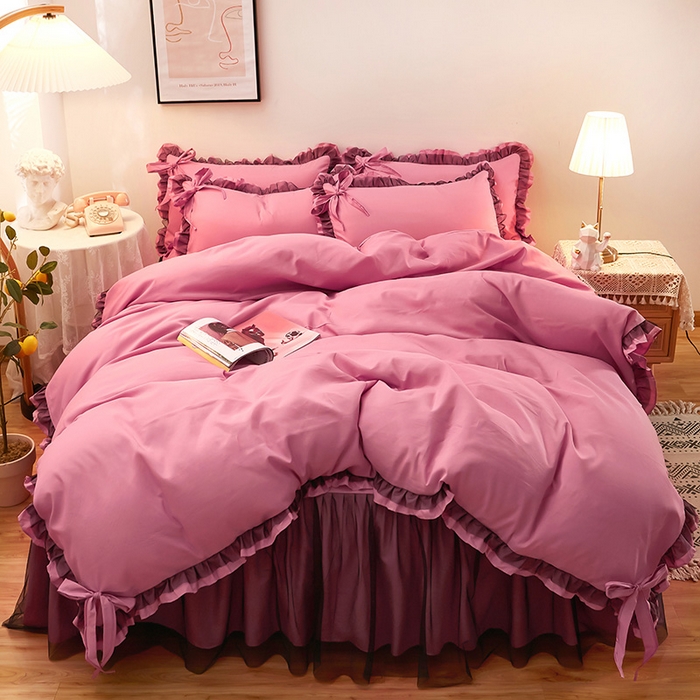 91家纺网 家纺一手货源 找家纺 （总）沐珩家纺 2026新款纯色磨毛床裙四件套-悦色系列