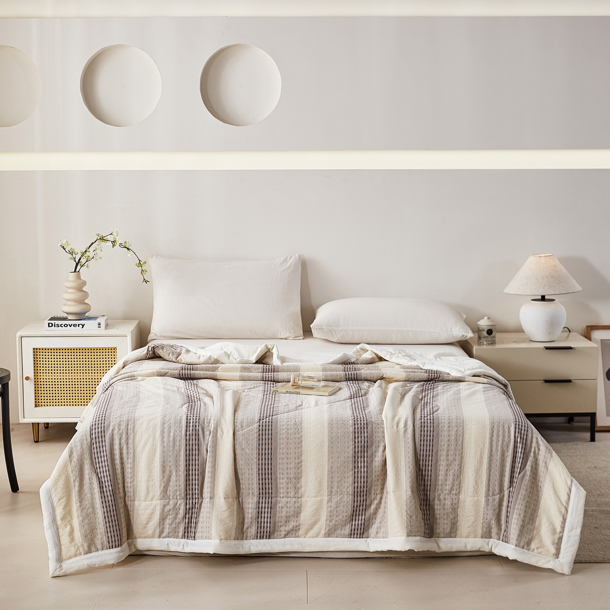 91家纺网 家纺一手货源 找家纺 （总）心悦家纺 2026新款日式A类水洗色织提花大豆纤维被子被芯