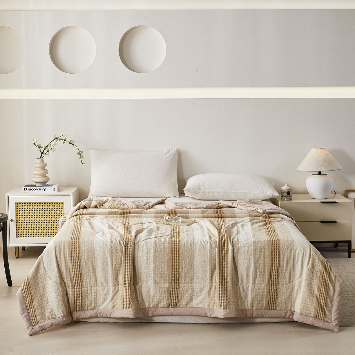 心悦家纺 2026新款日式A类水洗色织提花大豆纤维被子被芯 织雅-驼色