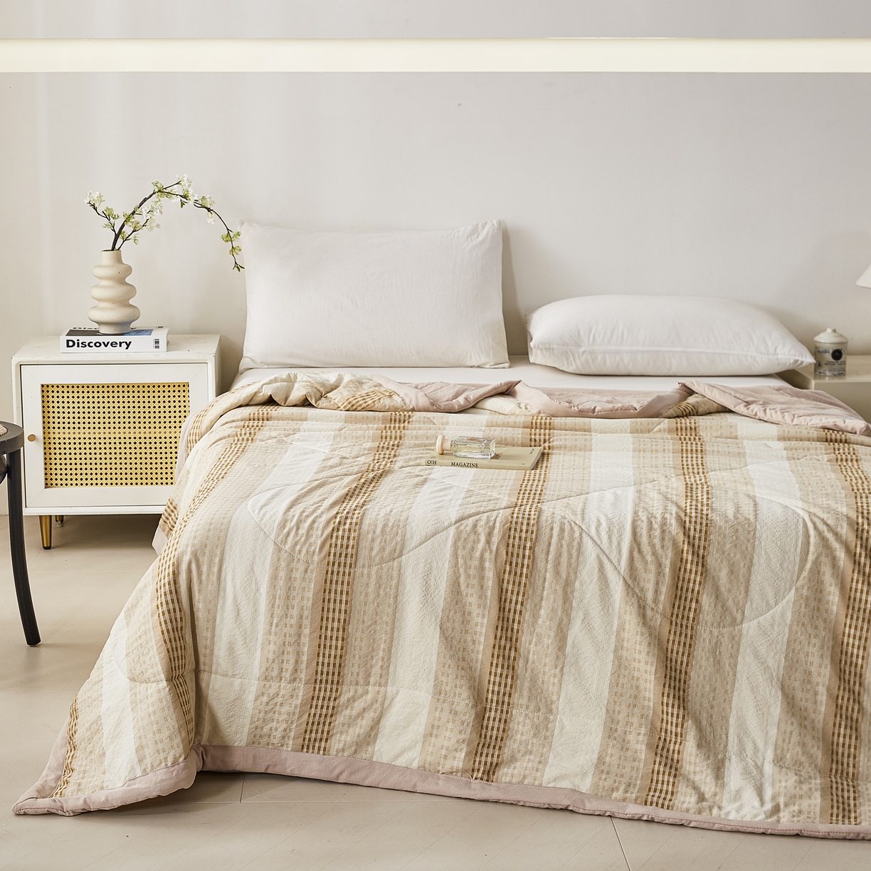 91家纺网 家纺一手货源 找家纺 心悦家纺 2026新款日式A类水洗色织提花大豆纤维被子被芯 织雅-驼色