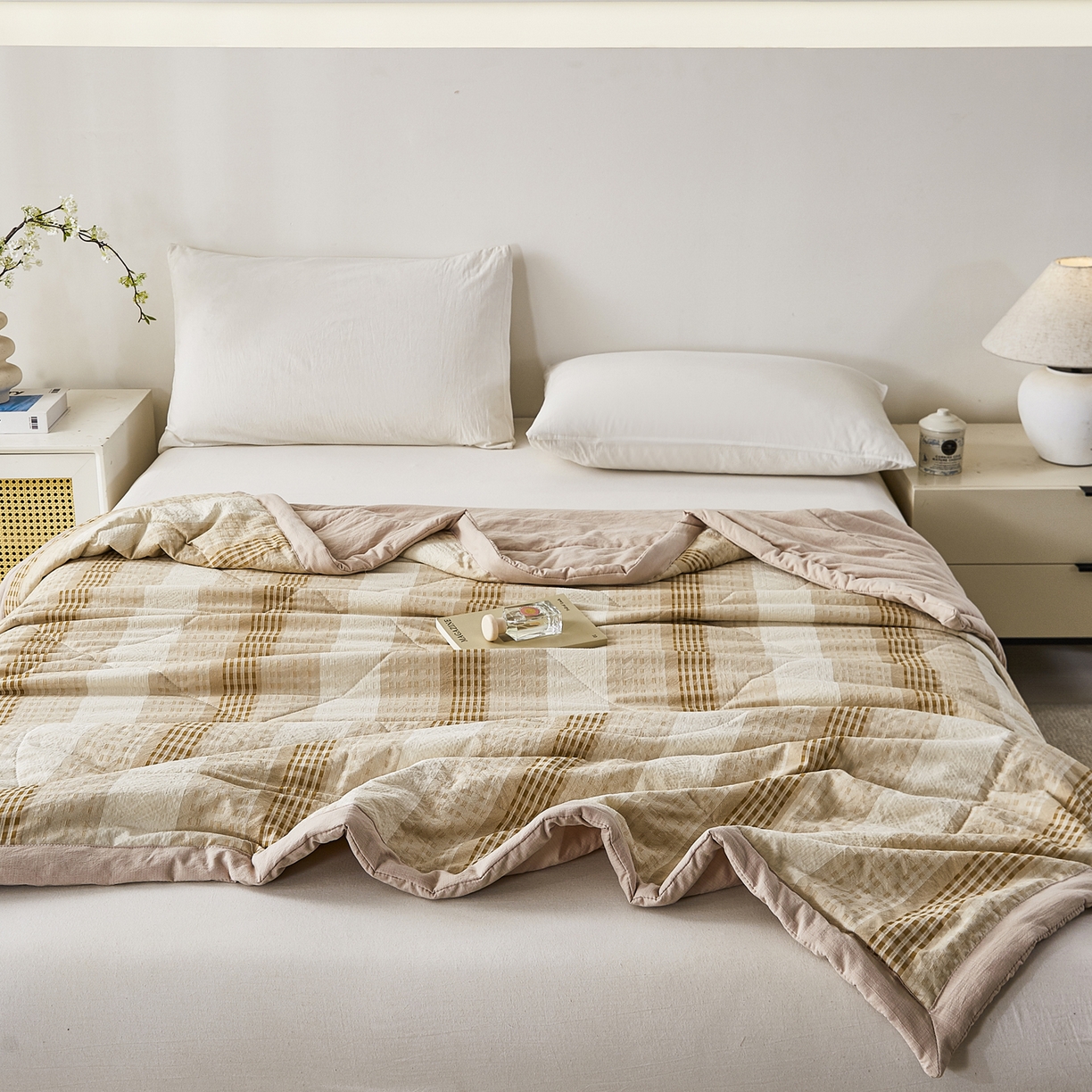 91家纺网 家纺一手货源 找家纺 心悦家纺 2026新款日式A类水洗色织提花大豆纤维被子被芯 织雅-驼色