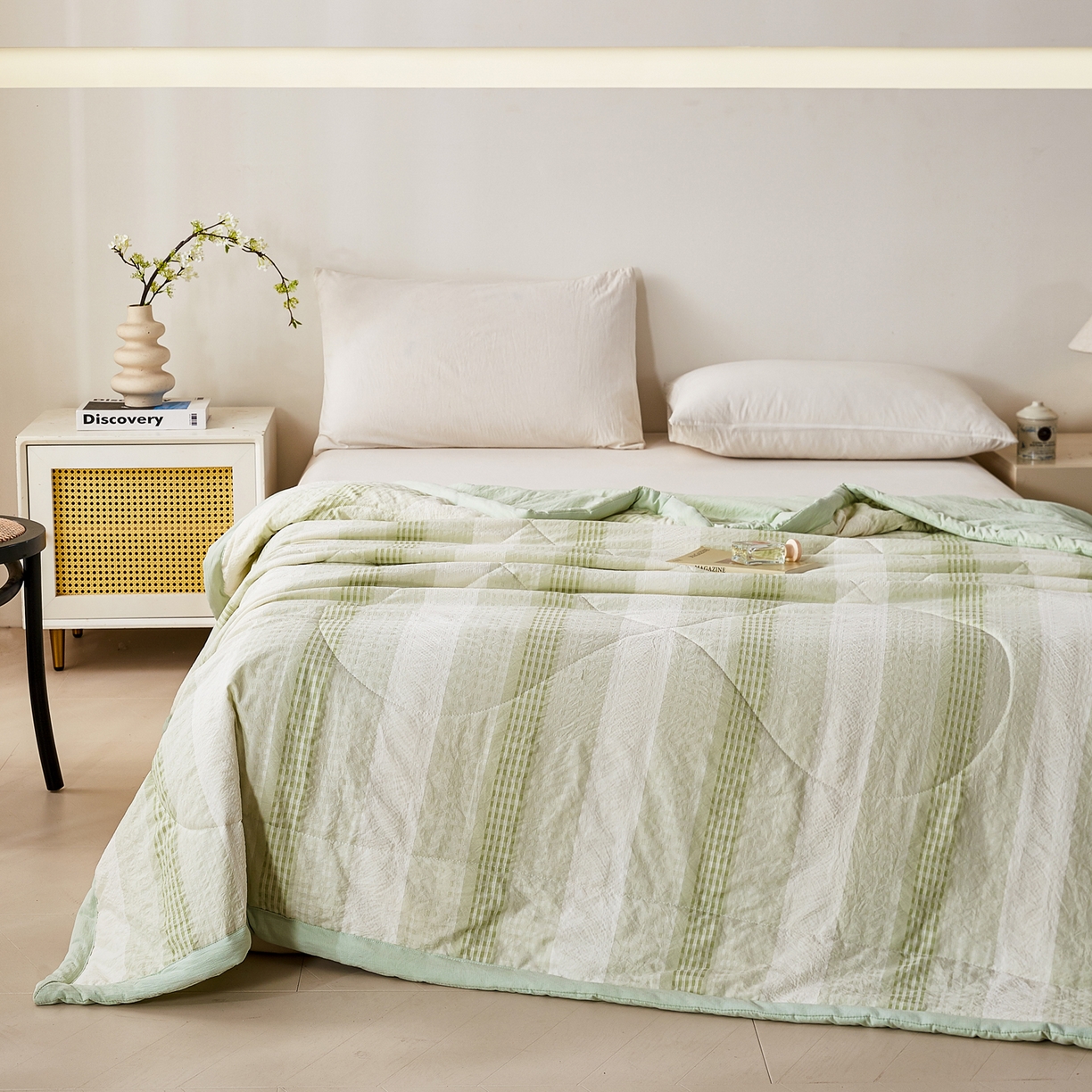 91家纺网 家纺一手货源 找家纺 心悦家纺 2026新款日式A类水洗色织提花大豆纤维被子被芯 织雅-绿色