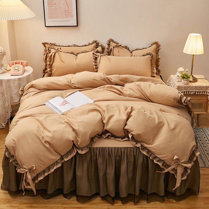 91家纺网 家纺一手货源 找家纺 （总）沐珩家纺 2026新款纯色磨毛床裙四件套-悦色系列