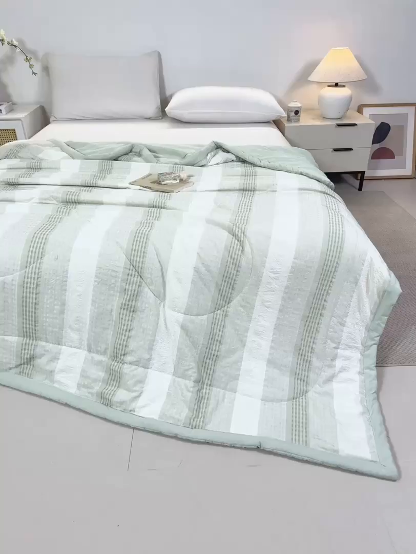 91家纺网 家纺一手货源 找家纺 心悦家纺 2026新款日式A类水洗色织提花大豆纤维被子被芯 织雅-绿色