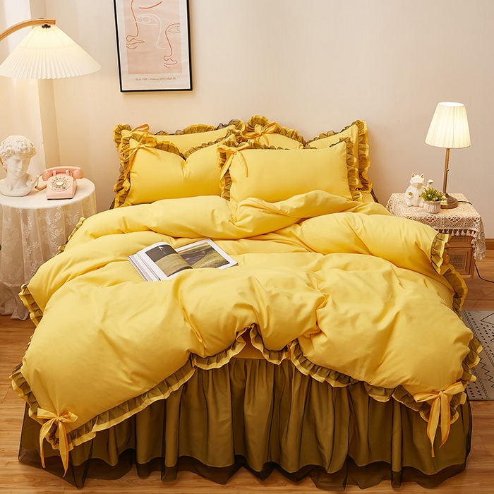 91家纺网 家纺一手货源 找家纺 （总）沐珩家纺 2026新款纯色磨毛床裙四件套-悦色系列