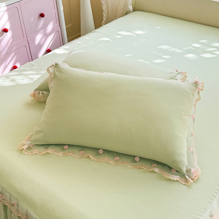 91家纺网 家纺一手货源 找家纺 苏米娜 2026春夏超柔水洗棉床裙款四件套-唯爱系列 唯爱-薄荷绿