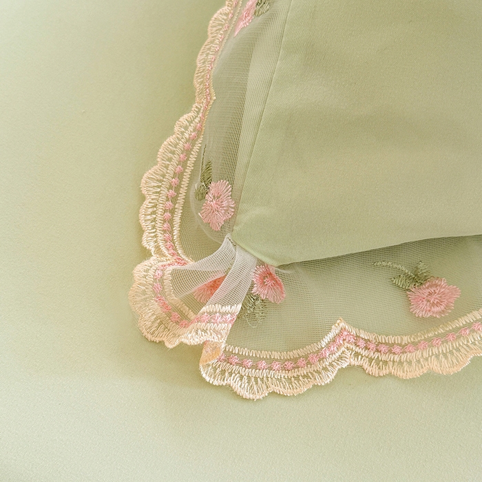 91家纺网 家纺一手货源 找家纺 苏米娜 2026春夏超柔水洗棉床裙款四件套-唯爱系列 唯爱-薄荷绿