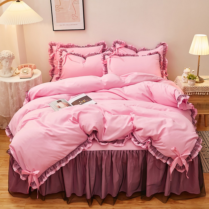 91家纺网 家纺一手货源 找家纺 （总）沐珩家纺 2026新款纯色磨毛床裙四件套-悦色系列