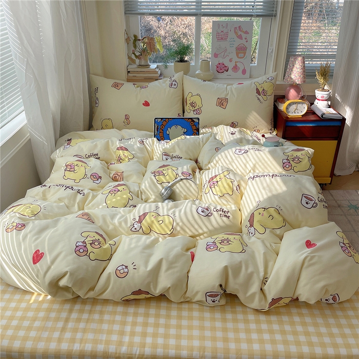 91家纺网 家纺一手货源 找家纺 桃子家居 2026新款A类三丽鸥正版授权卡通数码印花混搭纯棉印花系列四件套 棉三丽鸥-黄油布丁狗