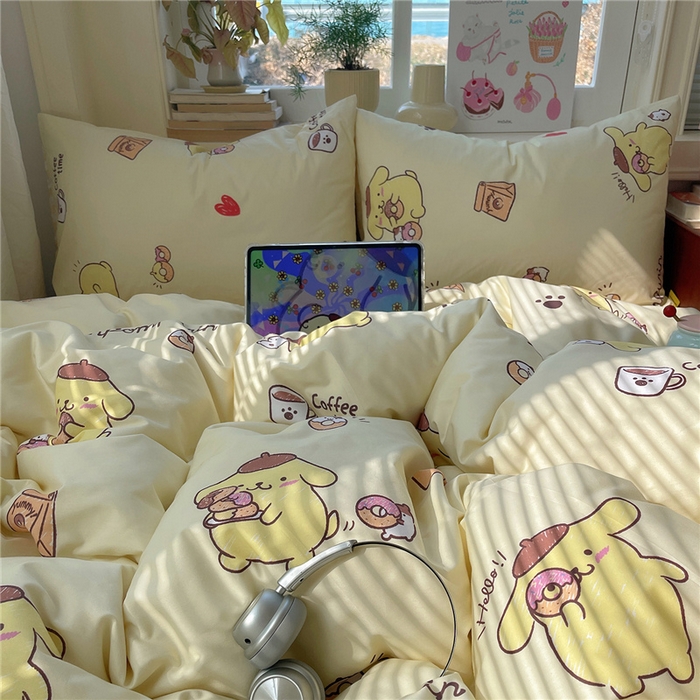 91家纺网 家纺一手货源 找家纺 桃子家居 2026新款A类三丽鸥正版授权卡通数码印花混搭纯棉印花系列四件套 棉三丽鸥-黄油布丁狗
