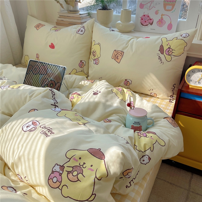 91家纺网 家纺一手货源 找家纺 桃子家居 2026新款A类三丽鸥正版授权卡通数码印花混搭纯棉印花系列四件套 棉三丽鸥-黄油布丁狗