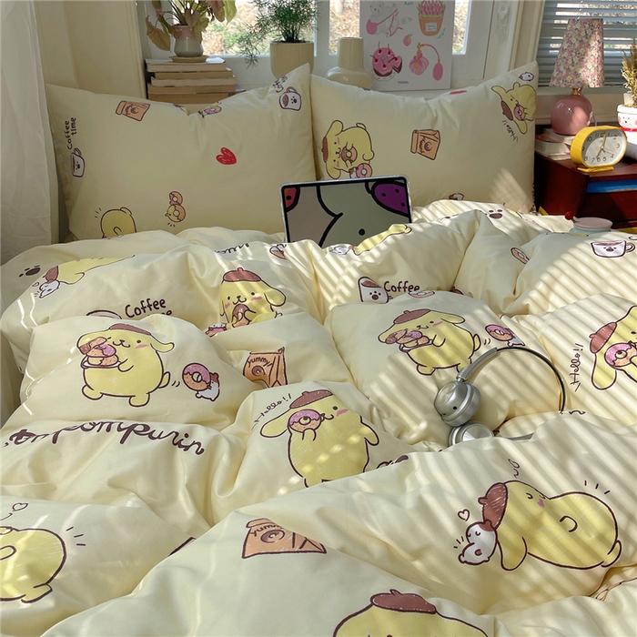 91家纺网 家纺一手货源 找家纺 桃子家居 2026新款A类三丽鸥正版授权卡通数码印花混搭纯棉印花系列四件套 棉三丽鸥-黄油布丁狗