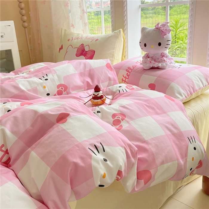 91家纺网 家纺一手货源 找家纺 桃子家居 2026新款A类三丽鸥正版授权卡通数码印花混搭纯棉印花系列四件套 棉三丽鸥-混搭告白kt猫