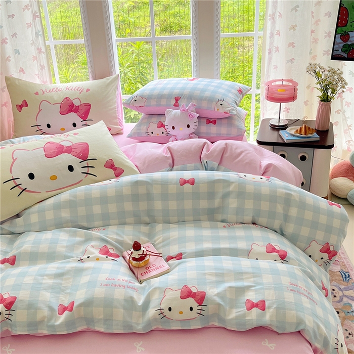91家纺网 家纺一手货源 找家纺 桃子家居 2026新款A类三丽鸥正版授权卡通数码印花混搭纯棉印花系列四件套 棉三丽鸥-混搭乖巧kitty