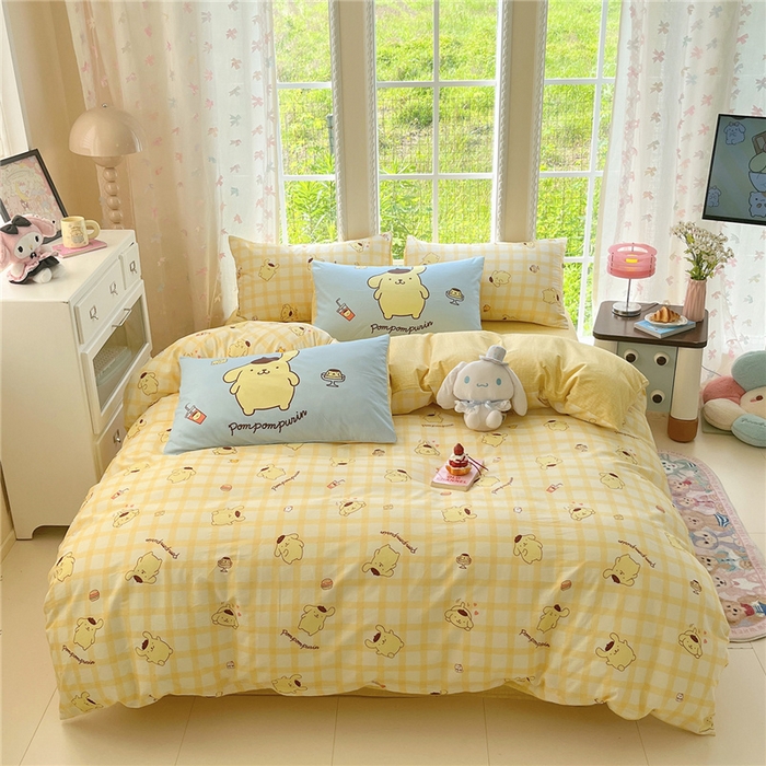 91家纺网 家纺一手货源 找家纺 桃子家居 2026新款A类三丽鸥正版授权卡通数码印花混搭纯棉印花系列四件套 棉三丽鸥-混搭焦糖布丁狗